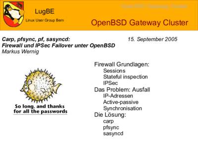 OpenBSD Gateway Cluster  LugBE Linux User Group Bern  OpenBSD Gateway Cluster