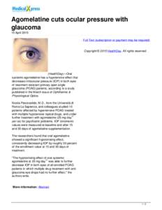 Agomelatine cuts ocular pressure with glaucoma