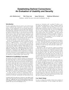 Establishing Darknet Connections: An Evaluation of Usability and Security John Bethencourt Wai Yong Low