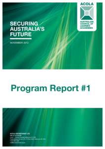SECURING AUSTRALIA’S FUTURE NOVEMBER[removed]Program Report #1