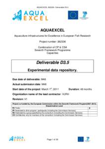 AQUAEXCEL– Deliverable D3.5  AQUAEXCEL Aquaculture Infrastructures for Excellence in European Fish Research Project number: Combination of CP & CSA