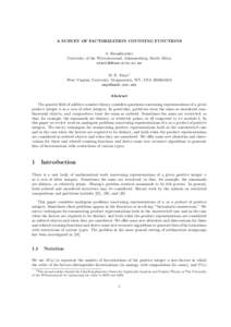 A SURVEY OF FACTORIZATION COUNTING FUNCTIONS A. Knopfmacher University of the Witwatersrand, Johannesburg, South Africa