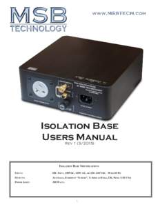 Isolation Base Users Manual RevIsolation Base Specifications Inputs:
