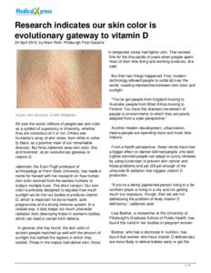Research indicates our skin color is evolutionary gateway to vitamin D