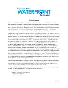Request for Proposals: The Delaware River Waterfront Corporation, in cooperation with the Association for Public Art and the Interstate Land Management Corporation, is seeking proposals from qualified design firms to pro