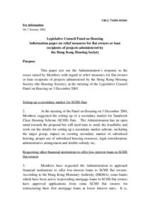 CB[removed]) For information On 7 January 2002 Legislative Council Panel on Housing Information paper on relief measures for flat owners or loan