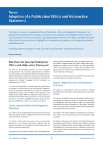 News Adoption of a Publication Ethics and Malpractice Statement The Clean Air Journal has adopted a formal Publication Ethics and Malpractice Statement. The purpose of this statement is to outline the duties, responsibil