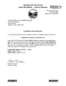 SECRETARY OF STATE Linda McCulloch State of Montana PRI$R!TY  Montana State Capitol