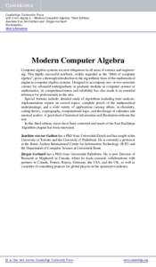 Cambridge University Press2 - Modern Computer Algebra: Third Edition Joachim Von Zur Gathen and Jürgen Gerhard Frontmatter More information