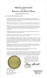 Proclamation for Special Election for Texas House of Representatives District 62