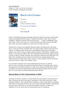 PsycCRITIQUES October 27, 2014, Vol. 59, No. 43, Article 8 © 2014 American Psychological Association What Is Left of Creation A Review of