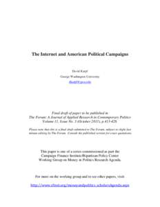 The Internet and American Political Campaigns  David Karpf George Washington University [removed]