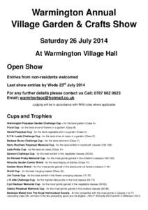 Warmington Annual Village Garden & Crafts Show Saturday 26 July 2014
