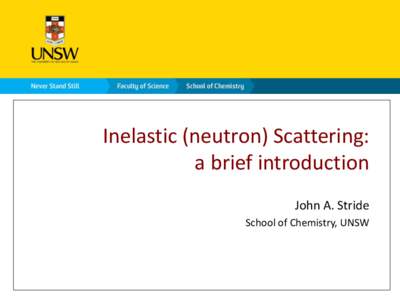 Inelastic (neutron) Scattering: a brief introduction John A. Stride School of Chemistry, UNSW  The Nobel Prize in Physics 1994