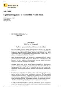 [removed]Solo Oil Plc | Significant upgrade to Horse Hill, Weald Basin | FE InvestEgate Solo Oil Plc