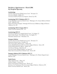 Residency Appointments – July 2005