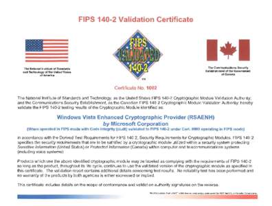 FIPSValidation Certificate No. 1002