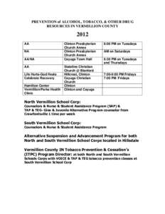 PREVENTION of ALCOHOL, TOBACCO, & OTHER DRUG RESOURCES IN VERMILLION COUNTY 2012 AA NA