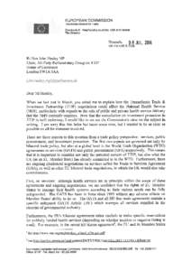 Letter from TTIP Chief negotiator Ignacio Garcia Bercero to Rt Hon John Healey MP, Chair of the All Party Group on TTIP in the House of Commons