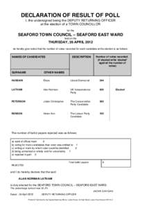 Seaford Town Council Byelection Result - 26 April 2012