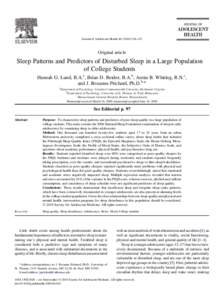 Sleep Patterns and Predictors of Disturbed Sleep in a Large Population of College Students