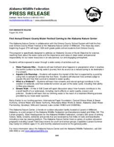 Alabama Wildlife Federation  PRESS RELEASE Contact: Marla Ruskin at[removed]removed] | www.alabamawildlife.org