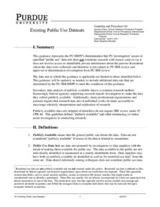 Existing Public Use Datasets  -1- Guideline and Procedure 101 Issuing Office: Human Research Protection Program