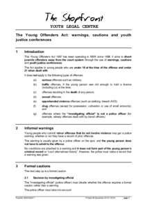 YOUTH LEGAL CENTRE The Young Offenders Act: warnings, cautions and youth justice conferences 1  Introduction