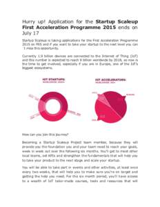 Hurry up! Application for the Startup Scaleup First Acceleration Programme 2015 ends on July 17 Startup Scaleup is taking applications for the First Acceleration Programme 2015 on F6S and if you want to take your startup