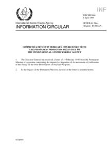 INFCIRC[removed]Communication of 15 February 1995 Received from the Permanent Mission of Argentina to the International Atomic Energy Agency