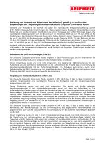 Corporate Governance Kodex Entsprechenserklärung 2012