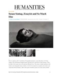 FEATURE  Susan Sontag, Essayist and So Much Else By Emily St. John Mandel | HUMANITIES, September/October 2014 | Volume 35, Number 5