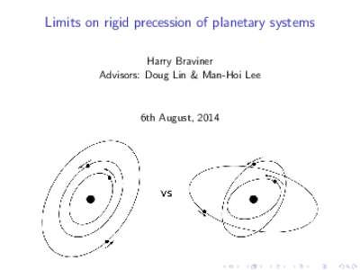 Limits on rigid precession of planetary systems Harry Braviner Advisors: Doug Lin & Man-Hoi Lee 6th August, 2014