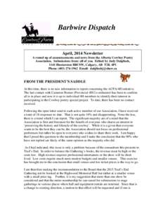 Barbwire Dispatch  April, 2014 Newsletter Barbwire Dispatch