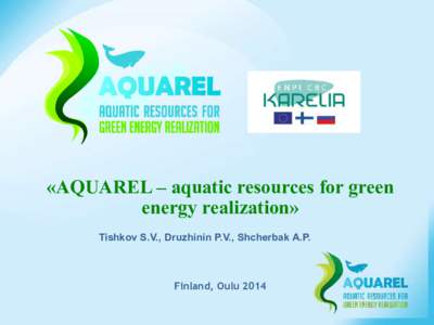«AQUAREL – aquatic resources for green energy realization» Tishkov S.V., Druzhinin P.V., Shcherbak A.P. Finland, Oulu 2014