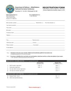 Department of Defense—Allied Nations Technical Corrosion Conference November, 2015 • Pittsburgh, PA, USA Mail completed form to:	 NACE International	 15835 Park Ten Place