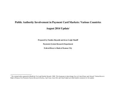 Public Authority Involvement in Credit and Debit Card Markets:  Various Countries