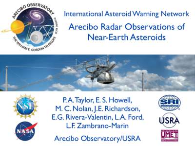 International Asteroid Warning Network	 
 ! Arecibo Radar Observations of Near-Earth Asteroids
