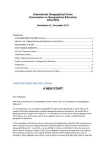 International Geographical Union Commission on Geographical EducationNewsletter #1, DecemberContents