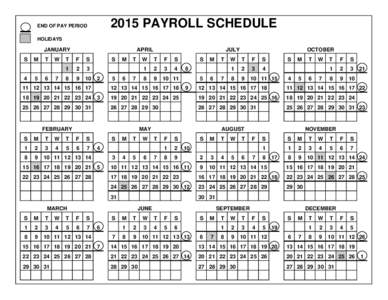 2015 PAYROLL SCHEDULE  END OF PAY PERIOD HOLIDAYS  JANUARY