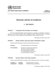 A69/DIVJune 2016 SIXTY-NINTH WORLD HEALTH ASSEMBLY  Decisions and list of resolutions
