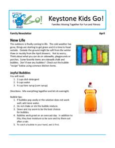 Keystone Kids Go! Families Moving Together for Fun and Fitness Family Newsletter  New Life
