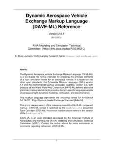 Dynamic Aerospace Vehicle Exchange Markup Language (DAVE-ML) Reference Version