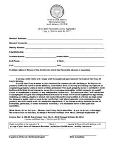 Town of South Bethany 402 Evergreen Road South Bethany, DEMercantile License Application (May 1, 2016 to April 30, 2017)