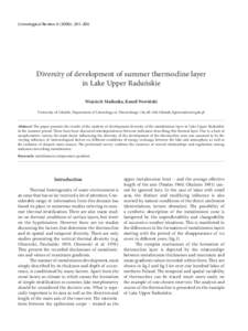 LimnologicalDiversity Reviewof(2006): development of summer thermocline layer in Lake Upper Raduńskie