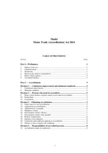 Model Motor Trade (Accreditation) Act 2014 TABLE OF PROVISIONS Section