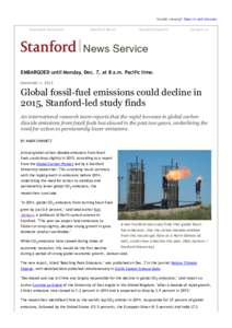 Global fossil-fuel emissions could decline in 2015, Stanford-led study finds | Stanford News Release