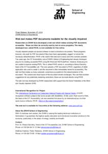 School of Engineering Press Release, November 27, 2014 ZHAW School of Engineering