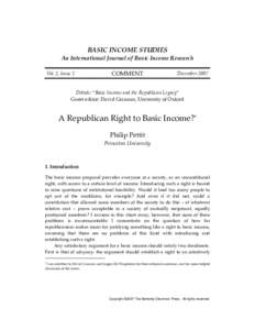 BASIC INCOME STUDIES An International Journal of Basic Income Research Vol. 2, Issue 2 COMMENT