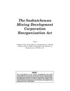 Saskatchewan Mining Development Corporation Reorganization Act